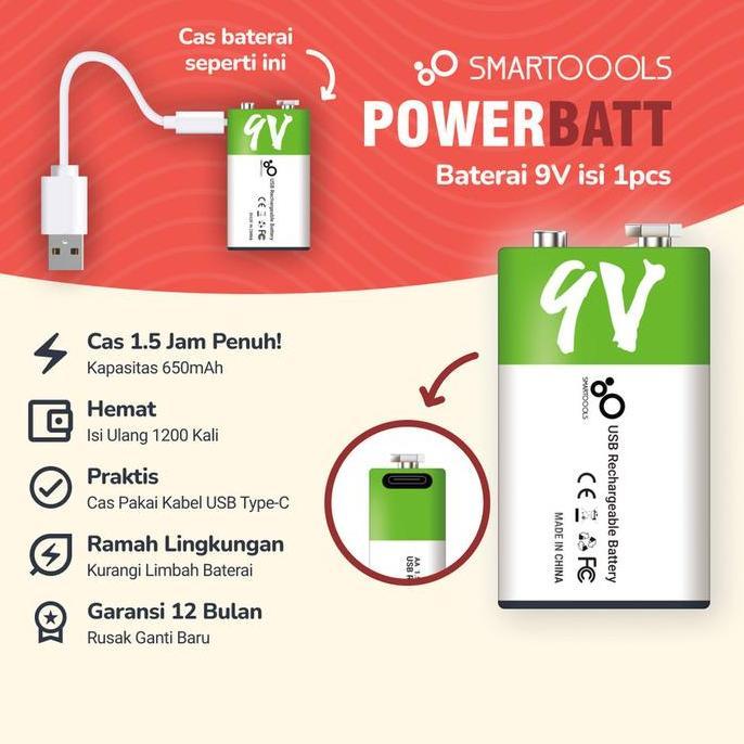 BATERAI 9V RECHARGEABLE SMARTOOOLS POWERBATT 9 VOLT ''