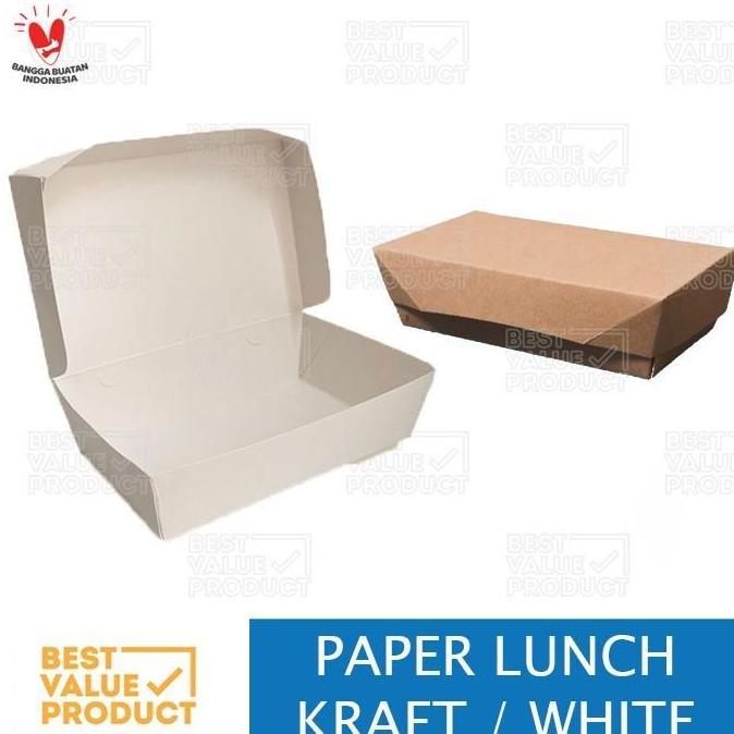 Bisaya- Paper Lunch Box L Bahan Kraft Ivory White Lunch Box L