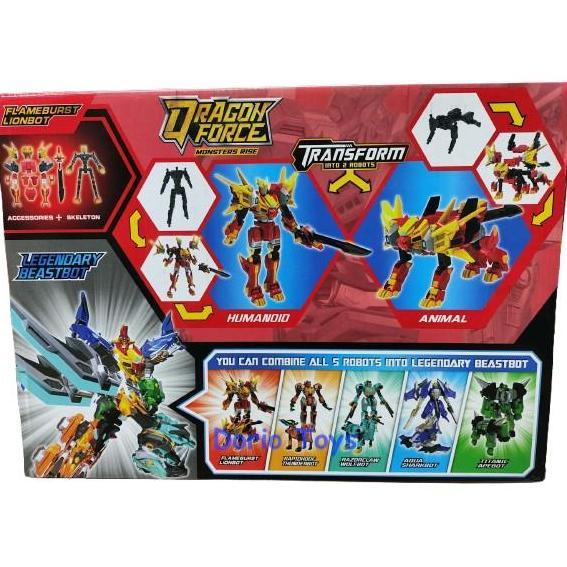 Mainan Robot Transform Dragon Force Flameburst Lionbot Multi Bentuk Singa & Warrior