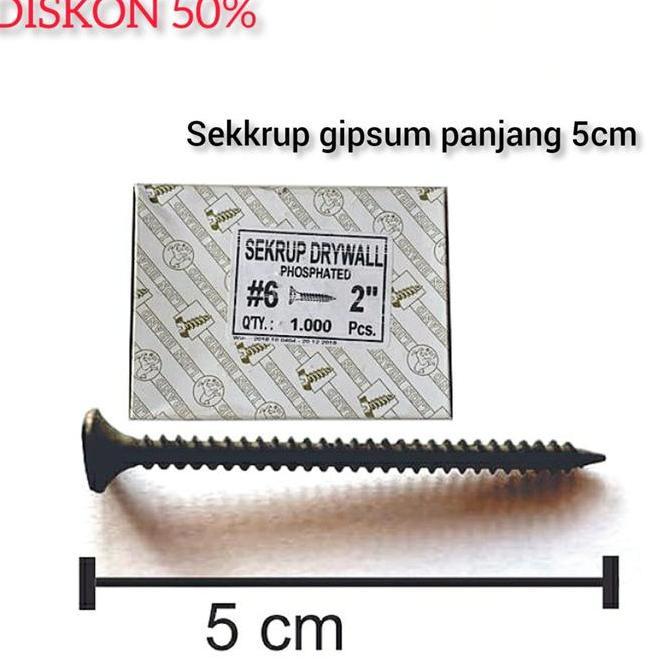 Promo 400Pcs Skrup Gypsum Panjang 5Cm Sekrup Gipsum 6X2" Sekrup Hitam 6 X2" Panjang 5 Cm Isi 400Pcs 