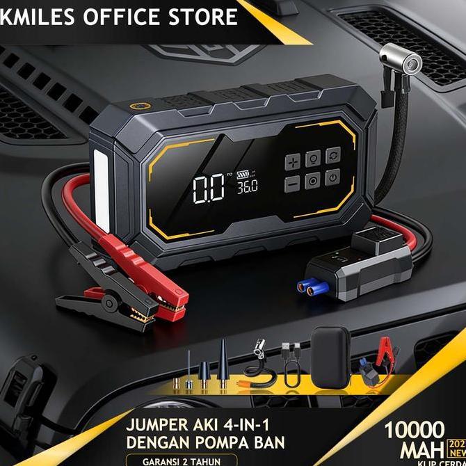 Promo Jumper Aki Mobil Portable 10000Mah Jumper Aki Dan Pompa Ban Dilengkapi Power Bank Dan Lampu Le