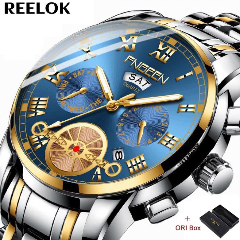 FNGEEN 4001 Jam Tangan Pria Luxury Stainless Steel Quartz Original Anti Air Watch