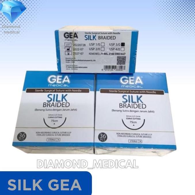 TERBARU - Benang Jahit Silk GEA + Jarum GEA Benang sutra dengan jarum jahit 2/0 3/0 diamond medical