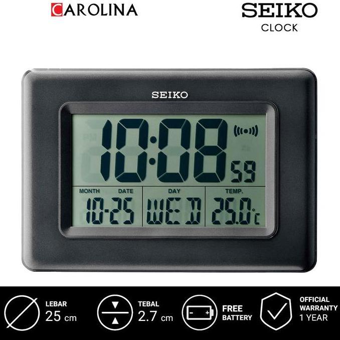 Promo Jam Dinding SEIKO QHL058K Digital Alarm Light Black Plastic Case LCD Dial Thermometer Bedside 