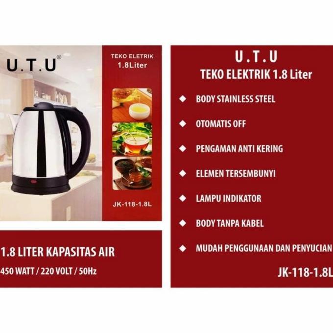 Teko Listrik UTU 1,8 Liter - Stainless
