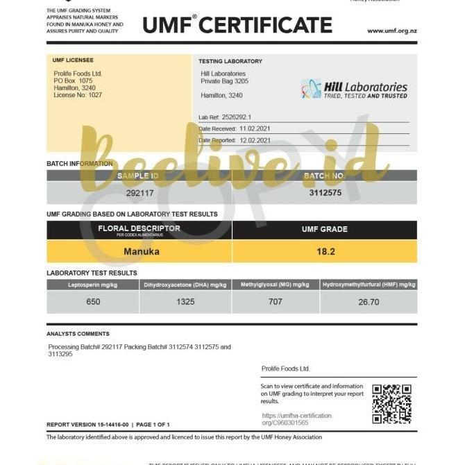 Inikok- Madu Haddrells Manuka Honey Umf 16+ Mgo 573+ 250Gr (Umf 15+ Up)