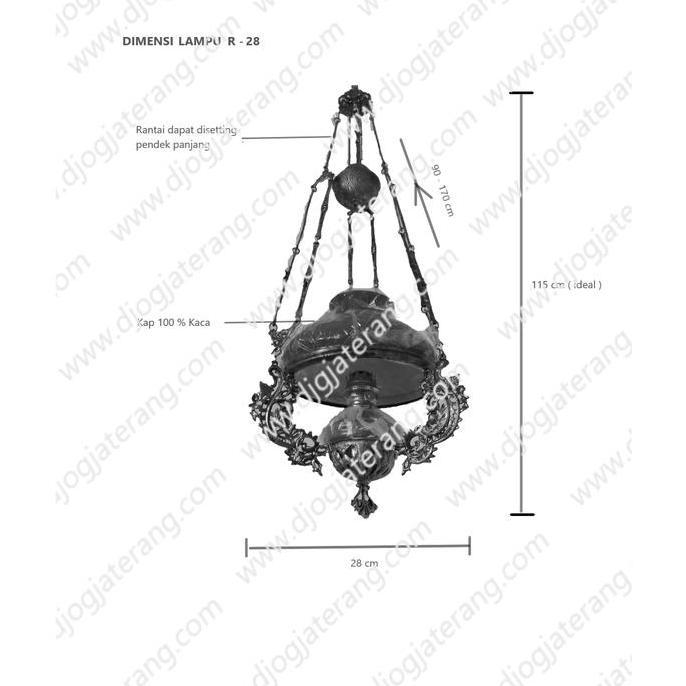 Raizo- Lampu Hias Gantung Klasik Gaya Jawa-Betawi Gold Diameter 28 Cm  Cocok Untuk Teras Balkon Ruan