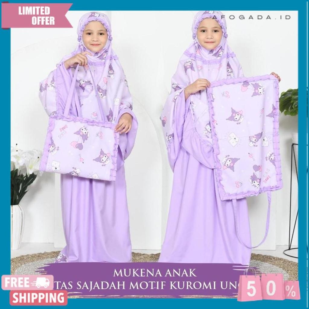 Diskon Lebaran Mukena Anak Perempuan Mukena Anak Kuromi Ungu (Tas Sejadah) Mukena Anak Anak Mukena A