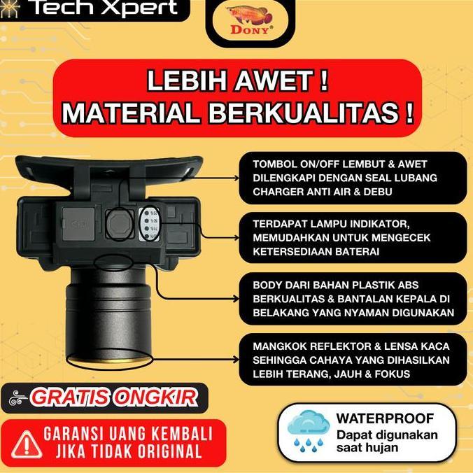Moon- Senter Kepala Led Dony 15 Watt Kl-171 "Mini Zoom Mekanik" Ori Anti Air Tahan Lama Outdoor
