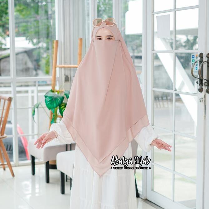 Atalya Hijab Khimar Ceruty French Hyerin Jumbo Set Cadar FK Syari 2Layer Khimar Haji & Umroh Bahan B