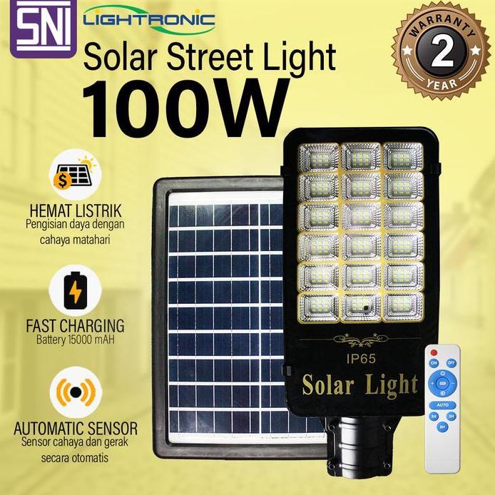 LAMPU JALAN LED SOLAR STREET LIGHT PJU Real 100 WATT 100W LIGHTRONIC