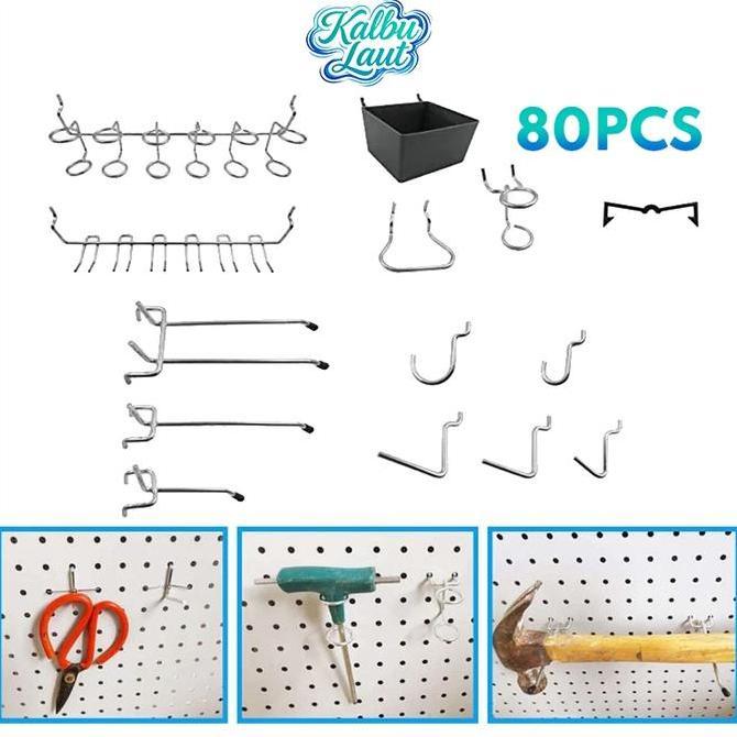 Promo Set 80Pcs Pegboard Hook Dan Aksesoris Untuk Rak Dinding Penyimpanan Perkakas Bengkel Salon Ind