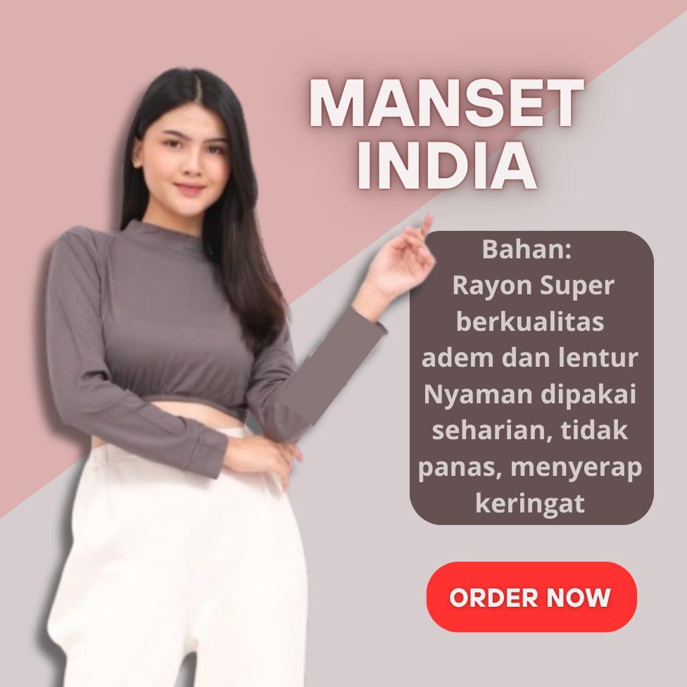 Manset India Croptop Manset India Lengan Panjang Wanita Leher Berdiri Turtleneck Crop India Bahan Ra