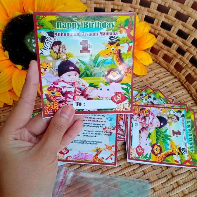 kartu undangan ulltah isi 45 pcs + Desain foto (Bahan premium glosy ) undangan ultah karakter/kartu 