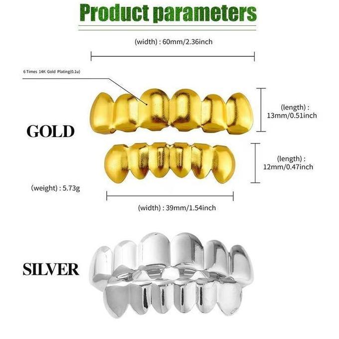 TOPFUF Grillz Gigi Hip Hop Gold Plated Teeth Grillz Top Bottom Set Aksesoris Gigi Palsu Rap Keren Pr
