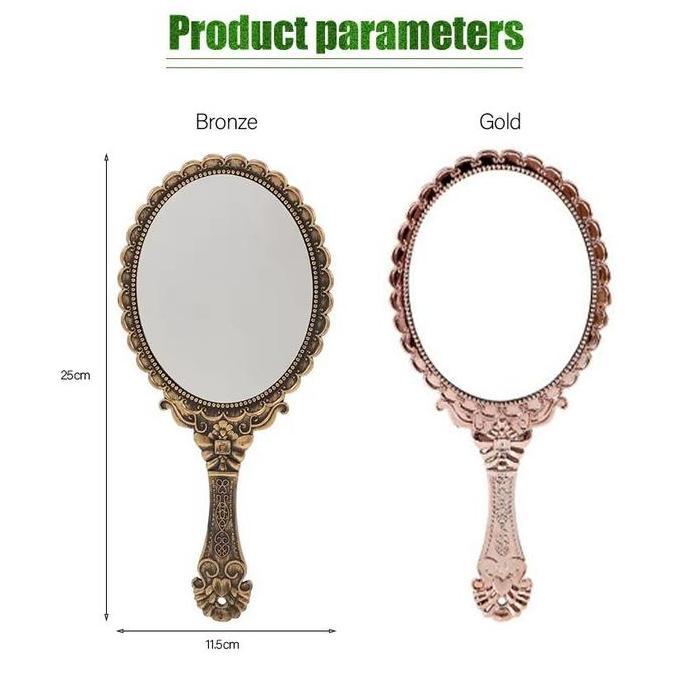 TOPFUF Cermin Genggam Vintage Motif Ukik - Cermin Makeup Portabel Bulat dengan Gagang Kayu Multifung