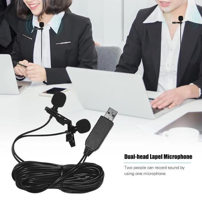 TJANMON USB Dual-head Lavalier Microphone Clip-on Omnidirectional Computer Mic