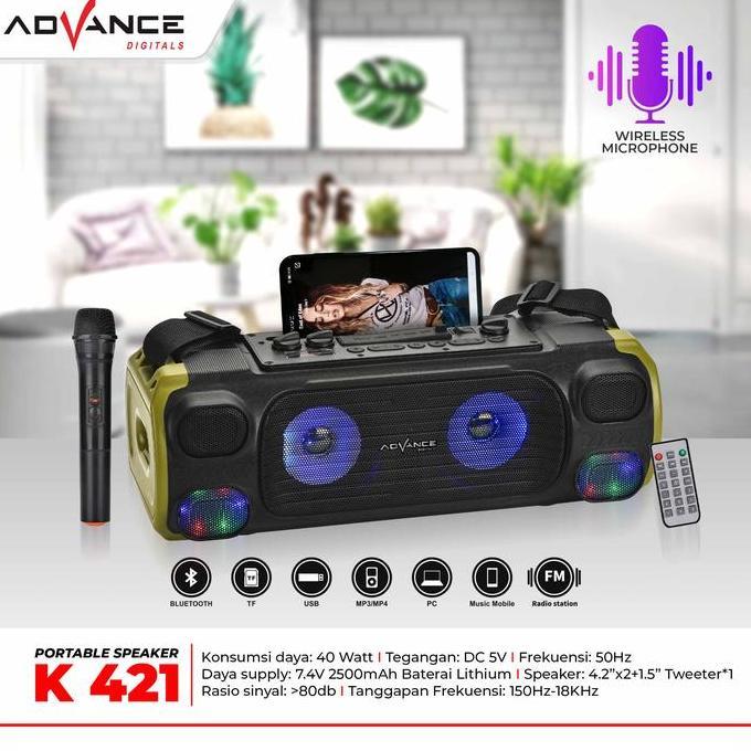 ADVANCE K-421 SPEAKER BLUETOOTH MIC WIRELESS MUSIC BOX KARAOKE