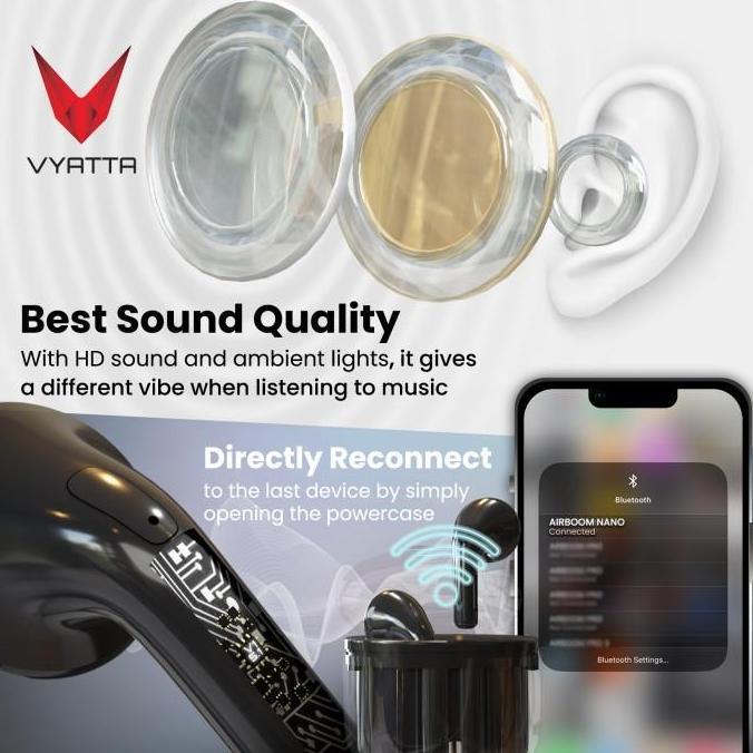 VYATTA AIRBOOM NANO TWS BLUETOOTH HEADSET TRANSPARENTCASE FS