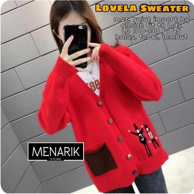 Jumbo / Lovela Cardigan / Outer Wanita Sweater Lengan Panjang / Rajut Halus Tebal / Ld 100-130 Pj 65