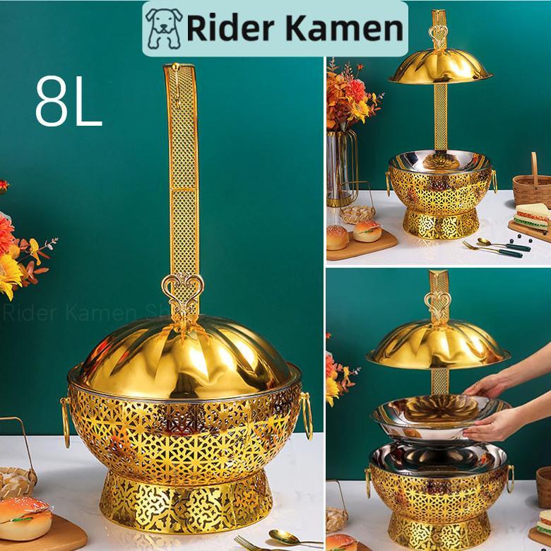 8L Food Warmer Renda Berlian Gold Chafing Dish Roll Top Round Panci Prasmanan