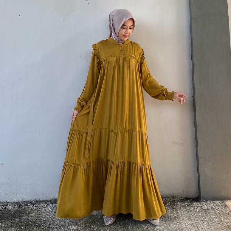Grosir Denayya Dress | Gamis Bahan Rayon Twill Adem Halus Lembut Lebar Elegan | Gamis Putih Lebaran 