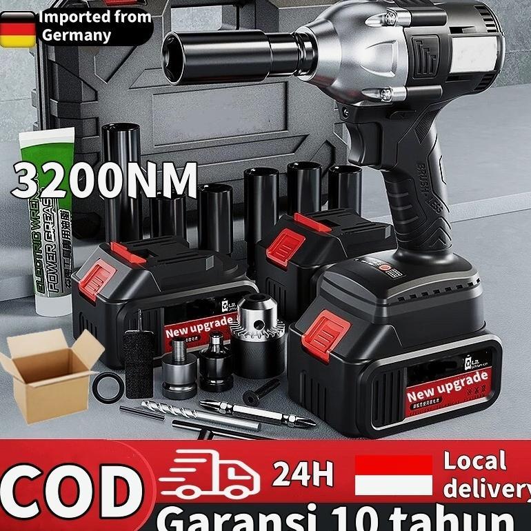TERBARU 2026!!! DISKOOM Official Impact Wrench Cordless Baterai Brushless - 3200NM Torsi Tinggi, Coc