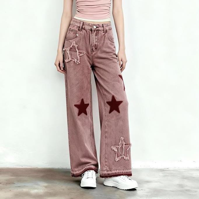 Celana Jeans Wanita Baggy Pink Bintang Fuji Inspired Look 6169 MEIN PREMIUM