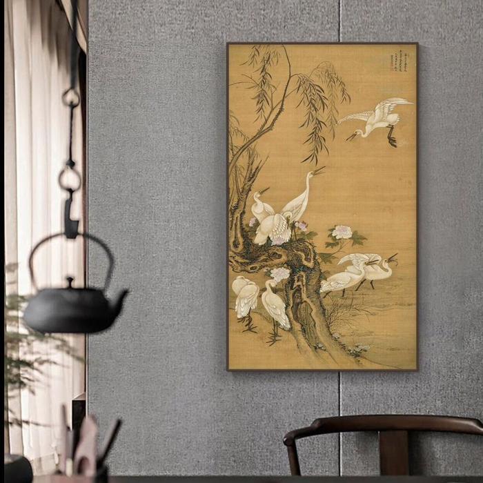 lukisan kanvas vintage angsa  - lukisan clasic - lukisan jepang vintage