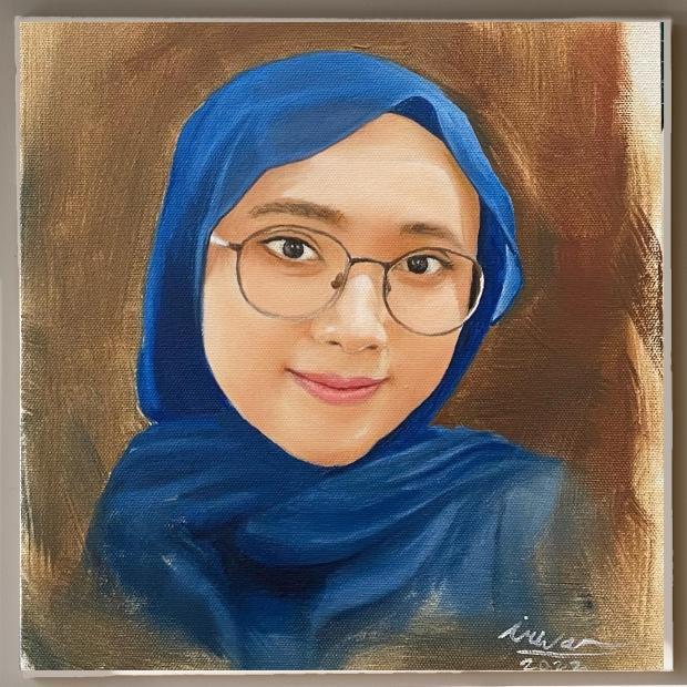 Lukisan wajah Cat minyak pakai canvas ukuran A3 ( 1 wajah )