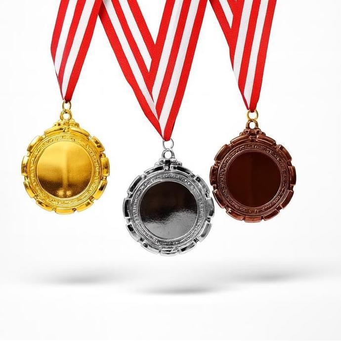 Medali Juara 1 2 3 Warna Gold Silver Perunggu Dengan Tali Polos Diameter 8 Cm Bahan Plastik Tidak Mu