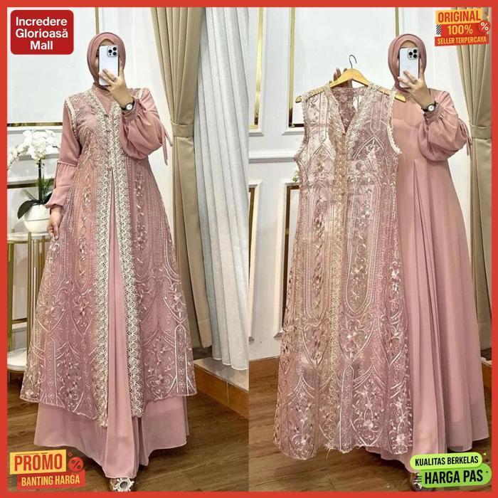 New Gamis Abaya Putih Bunga Azizah Dress Bahan Ceruty Baby Doll Mix Brokat Full Puring Gamis Putih M