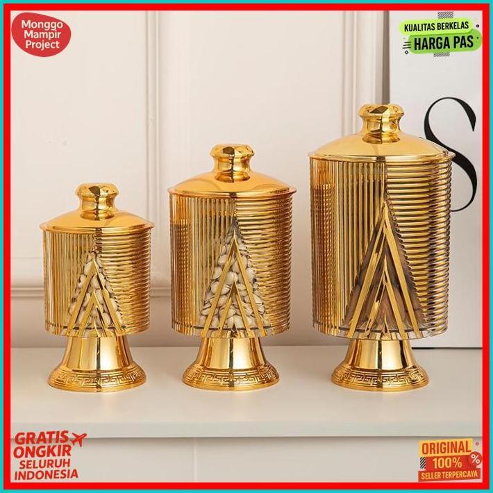 Viral 3Pcs Toples Mewah Aesthetic Toples Lebaran Toples Gold Mewah Toples Gentong Set Toples Kue Leb