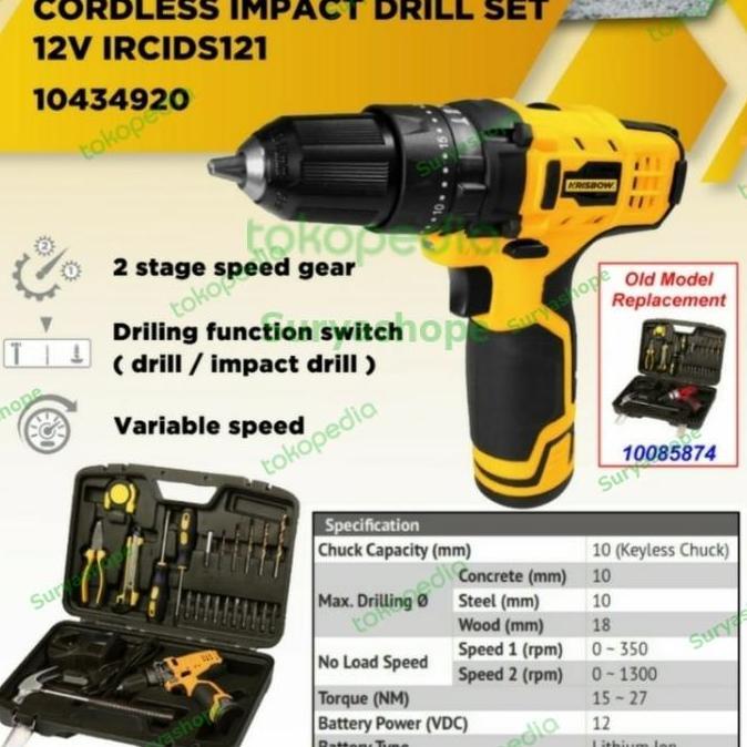 Cordless Impact Drill Set Krisbow 12V Ircids121