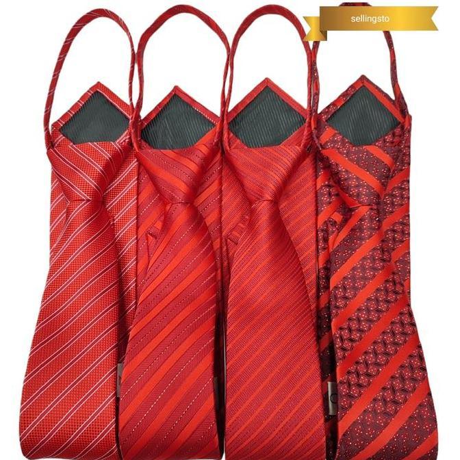 dasi instant zipper merah salur dasi import siap pakai dasi formal
