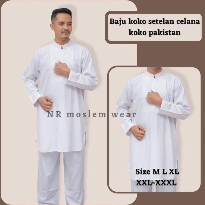 Baju koko pria , setelan koko pakistan putih dewasa , baju koko umroh haji kode Stp