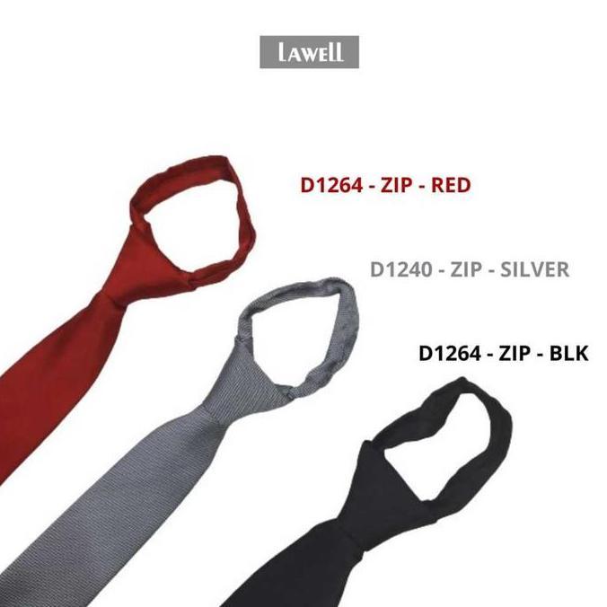 Lawell Dasi Pria Formal Slim Tie Model Zipper & Non-Zipper Hitam, Merah, Silver, Navy Artikel D1240,