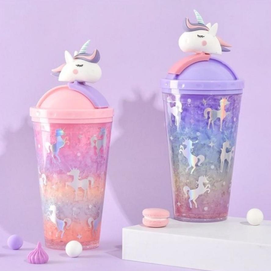 Botol Minum Anak Jerami Tumbler Glitter Unicorn Premium Quality 450Ml Bpa Free Takasimura Store