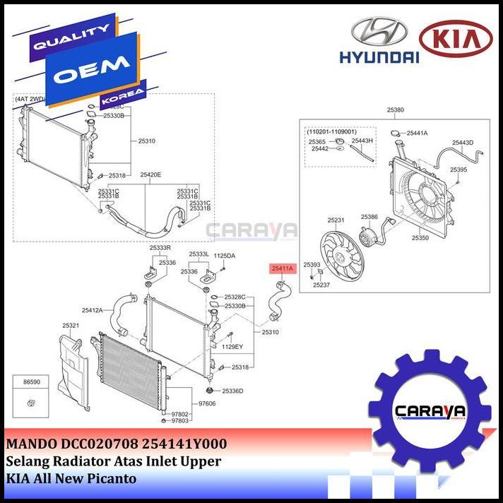GRATIS ONGKIR SELANG RADIATOR ATAS INLET UPPER KIA ALL NEW PICANTO ASLI ORI MANDO 