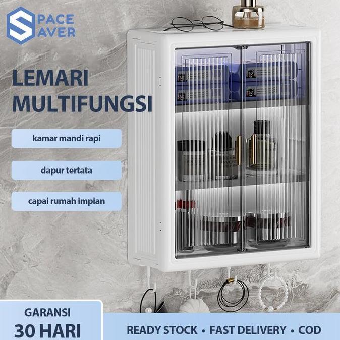 SPACE SAVER - Lemari multifungsi dinding tempel kamar mandi dapur plastik dengan gantungan