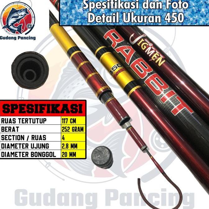 Jigmen Rabbit Joran Tegek Kaku 10H Ukuran 450 540 630 Bahan Carbon Pole Tegeg Untuk Pancing Baronang