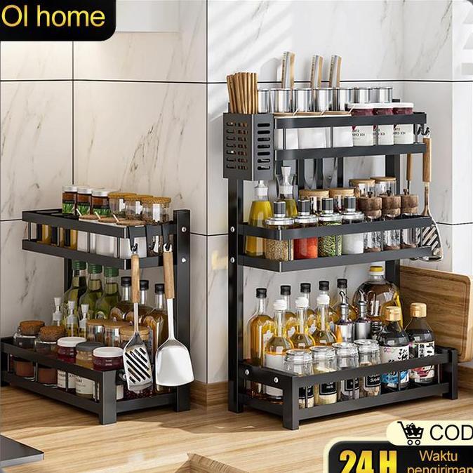 Rak Bumbu Dapur Stainless Steel Rak Penyimpanan Dapur Rak Bumbu Rak Dapur Stainless 3 Susun 2 Susun 