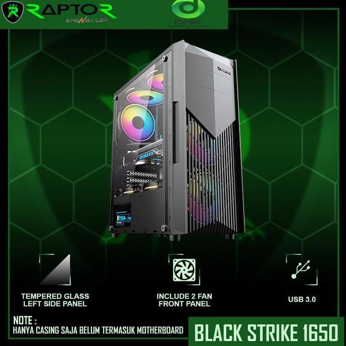 Casing Raptor Black Strike 1650 Free 2 Fan RGB ATX