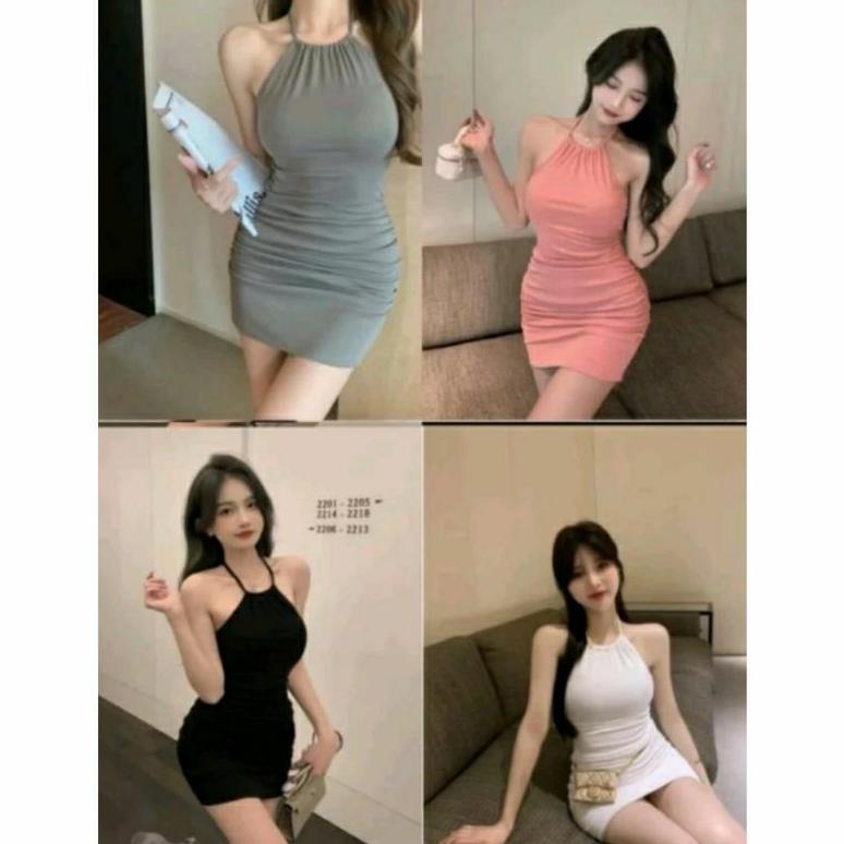Hot Deals Dress Bodycon Tali Leher Korean Style Slimfit Body Sexy Club Malam Baju Lc Hot Terbaru Kek