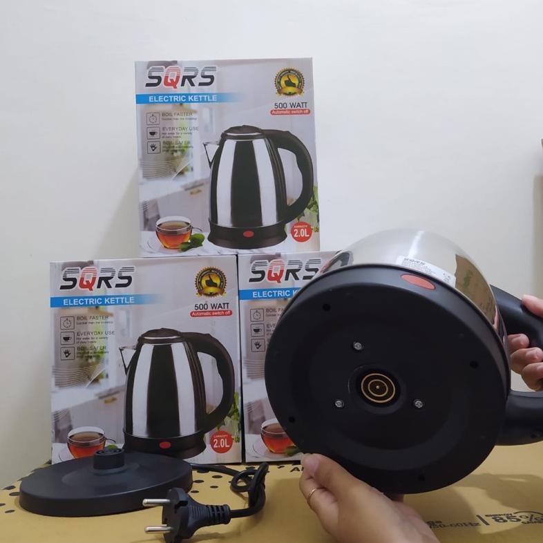 TERBARU SQRS Teko Listrik 2 Liter Full Stainless Steel Pemanas Air Electric Kettle  Otomatis 500 Wat