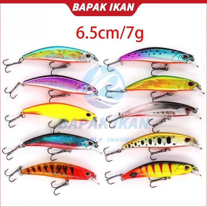 6.5cm/7g Umpan Lure Minnow Slow Sinking Fishing Bait Set Tackle Lure For Fishing Swim Bait Lure Hook