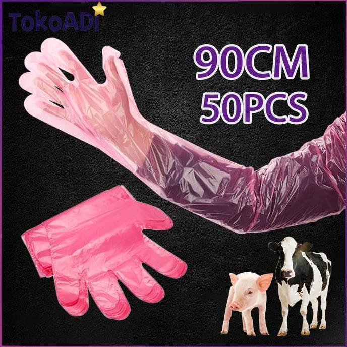 LYNVIOND 50Lembar Glove IB 5 Jari Bravo Sarung Tangan Inseminasi Buatan (IB) Plastik Tangan Glove IB