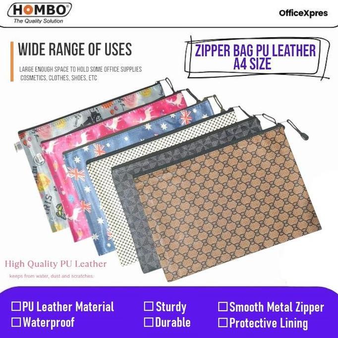 DERADUAJI Zipper Bag PU Leather A4 / Map Resleting A4 / Map Zipper Motif / Tas Zipper A4 / Dompet Zi