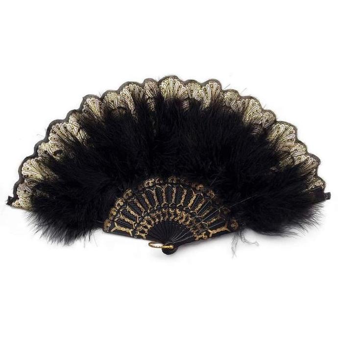 SASGIVER Kipas Bulu Putih Merah Hitam / Kipas Tangan Lipat Bulu / Kipas Fashion Bulu