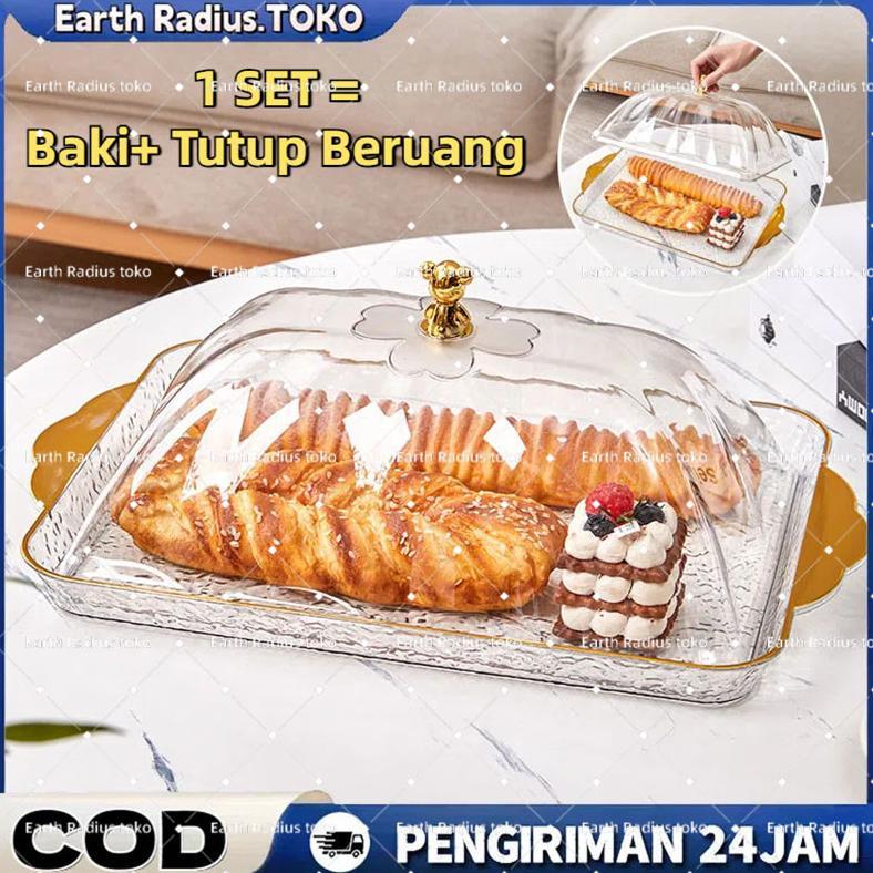 Bronzing Mewah Nampan Tray Food Tray Transparan Aesthetic Dengan Tutup Wadah Makanan